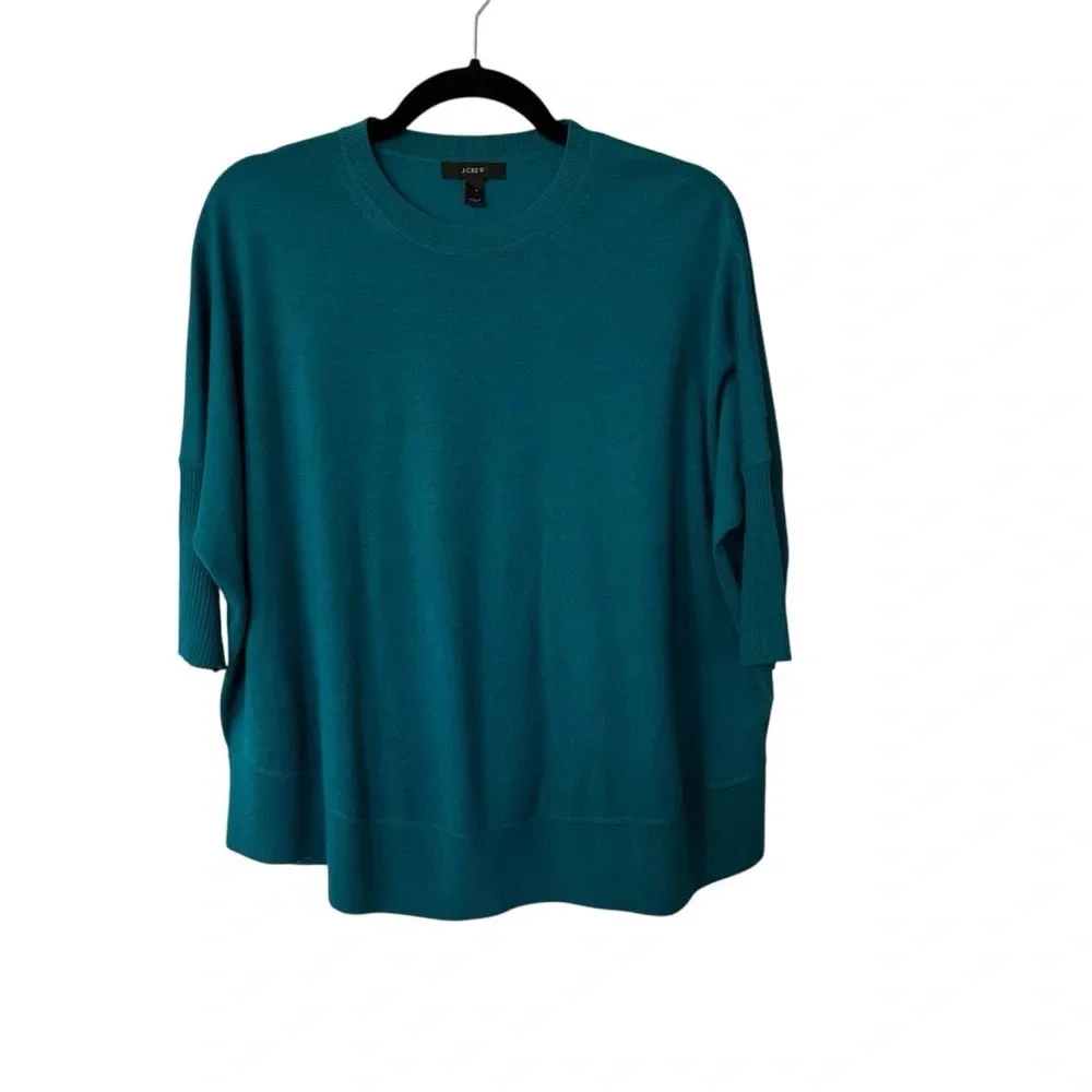 J. Crew Women’s 3/4 Dolman Sleeve Crewneck Teal Merino Wool Sweater Sz XXS GUC